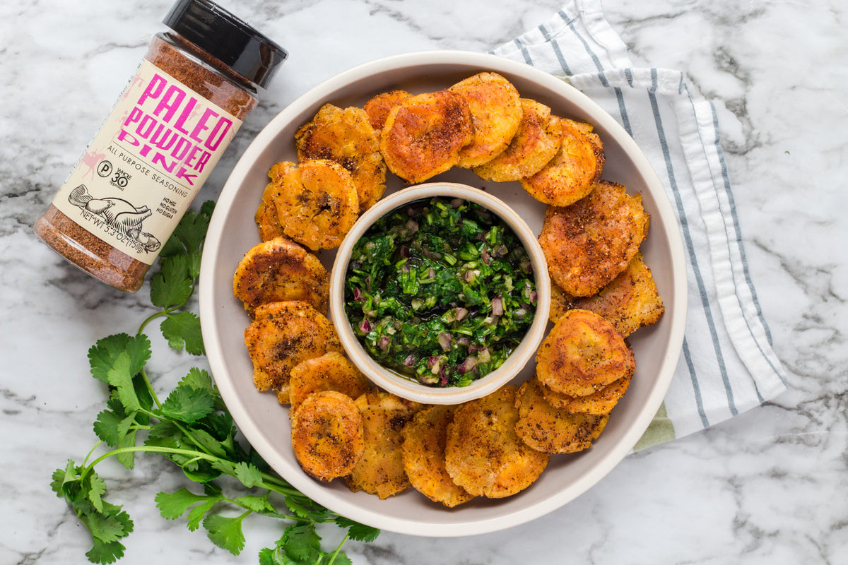 Smashed Plantains with Cilantro Sauce – Paleo Powder Foods