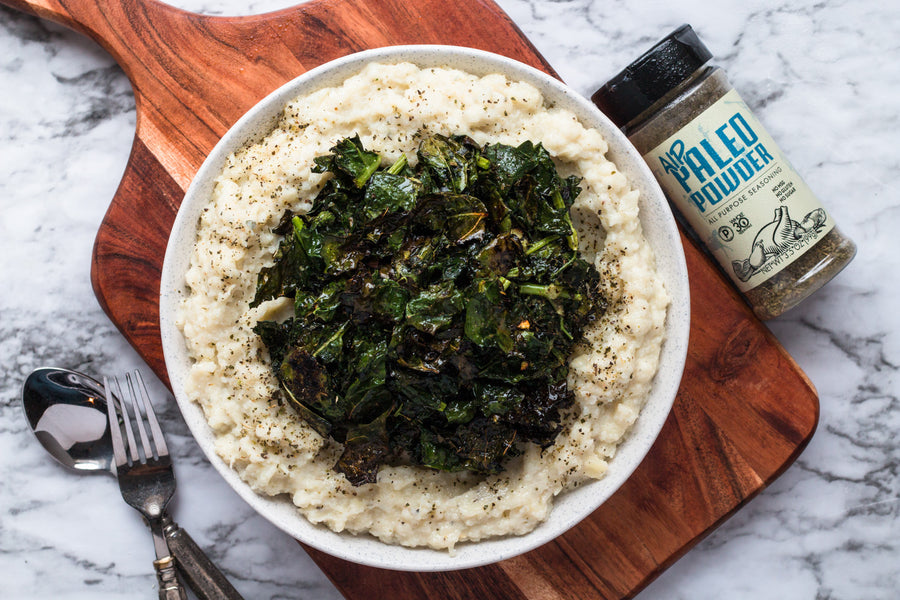 Creamy Cauliflower and Parsnip Puree with Crispy Kale