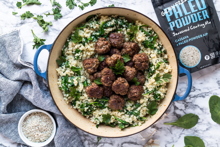 One Pan Meatballs and Cauliflower Rice